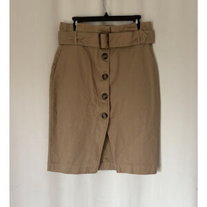 H&M Skirt 12 Knee Khaki Buttons Belt High Waist Boho